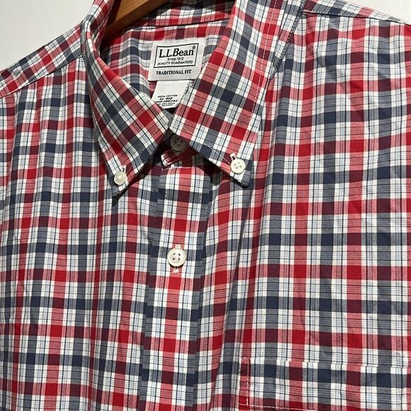 L.LBean Plaid Red Blue Traditional Fit Cotton Button Down Shirt NWOT - Picture 5 of 7